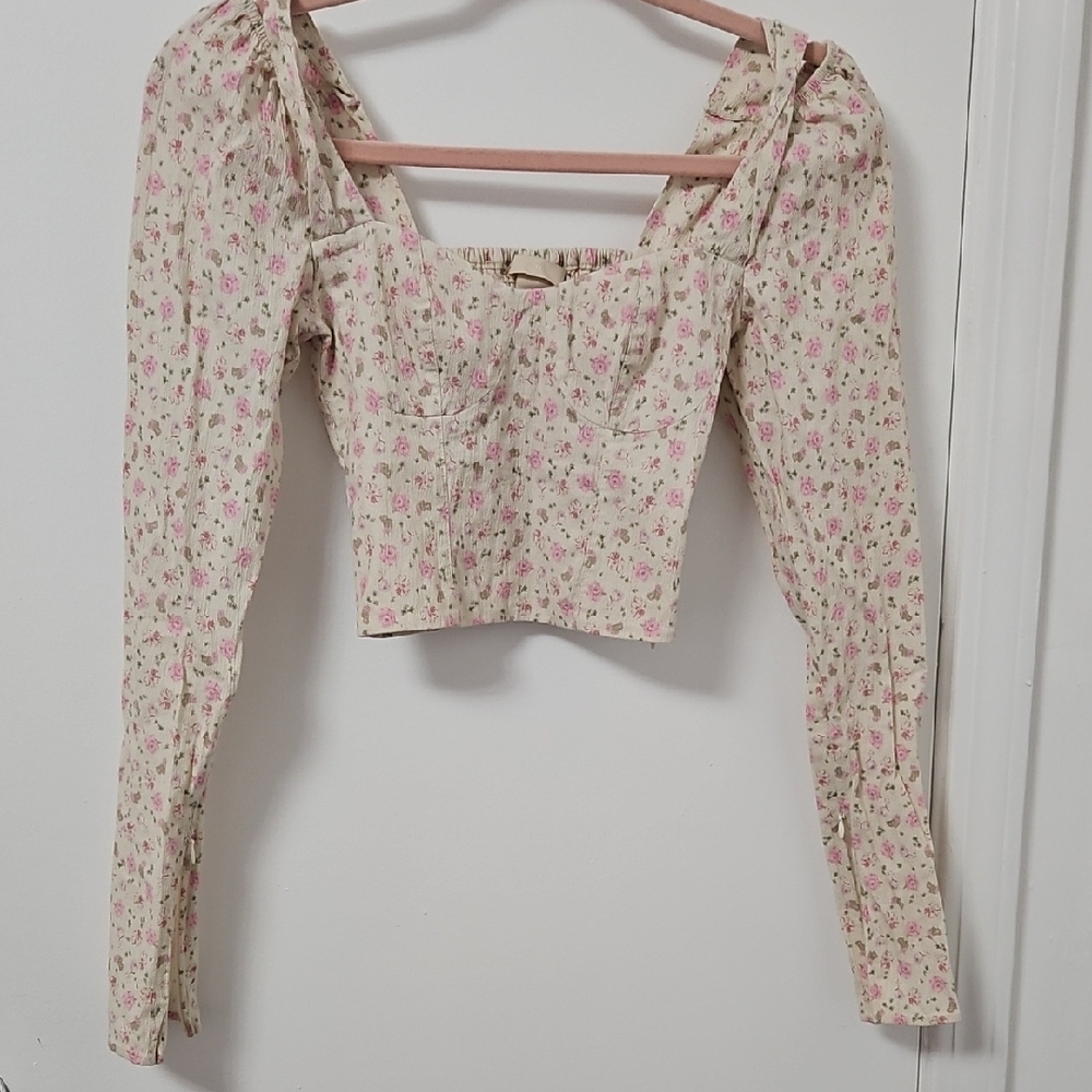 H&M Cream and Pink Floral Blouse